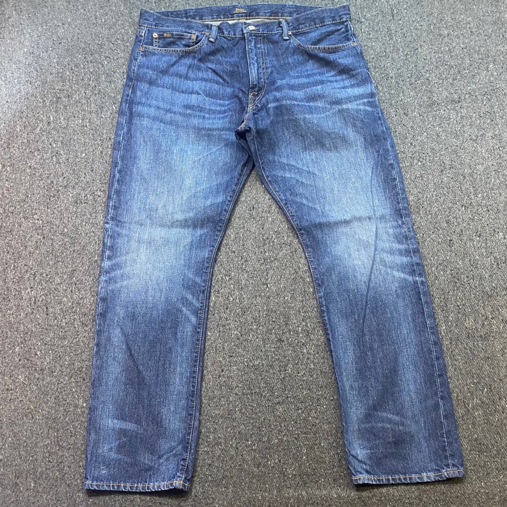 Polo Ralph Lauren Hampton Straight Jeans Sz 38 Mens Blue Whiskered Classic Denim